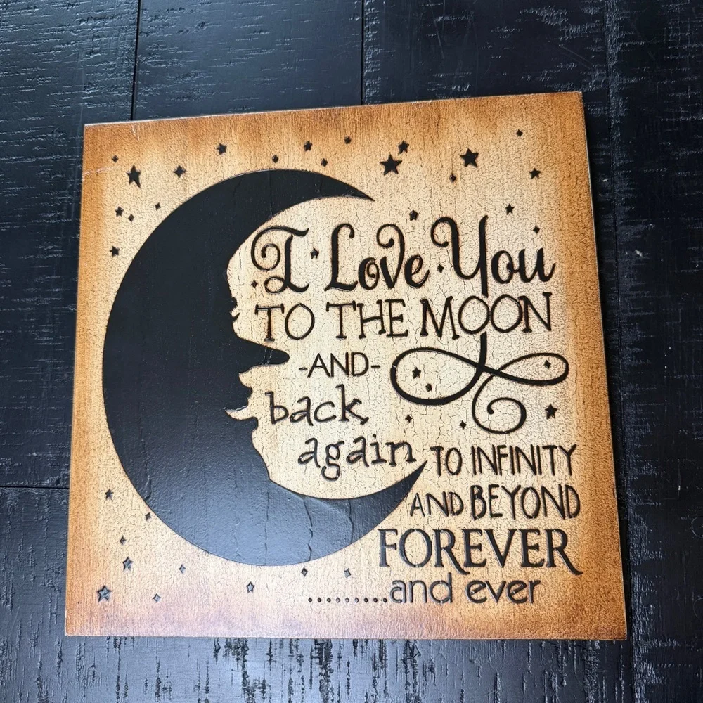 Celestial Moon Sign I Love You To The Moon Star Wood Wall Art Decor 12X12 whimsy